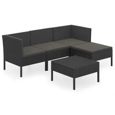 Immagine prodotto di vidaXL set da giardino 5 pezzi con cuscini in poly rattan nero