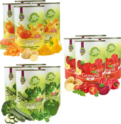 Produktbild von 12 x 410 g Schecker - Gemüse pur - Nassfutter - ideal zum Barfen oder Verlängern - vegetarisch