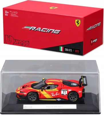 Zdjęcie produktu dla BBURAGO Ferrari 296 GT3, Model samochodu sportowego, Wstępnie zmontowany, 1:43, Ferrari Racing 296 GT3, Każda płeć, Metal, Plastik
