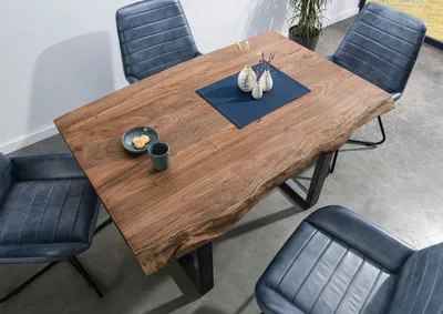 Produktbild von MASSIVMOEBEL24 Baumtisch Sheesham 160x90x77 grau gebeizt / U-Beine anthrazit glänzendFREEFORM 5