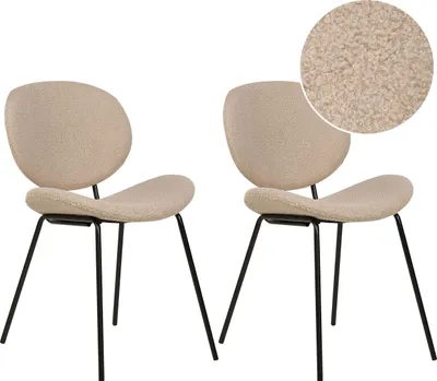 Produktbild von BELIANI Esszimmerstühle 2er Set Taupe aus Bouclé Schwarze Beine Modernes Retro Design für Esszimmer