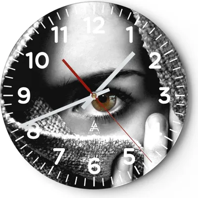 Produktbild von Wanduhr - Rund - Glasuhr - Frau Gesicht Schal Geheimnis - 40x40cm - Schleichendes Uhrwerk - Lautlos - zum Aufhängen bereit - Dekoration Modern - Wanddekoration aus Glas - C4AR40x40-0378
