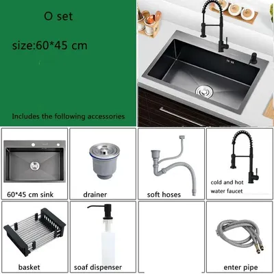 Produktbild von Kleiner Spülbecken für die Küche, schwarz, aus Edelstahl, rechteckig, mit Armatur