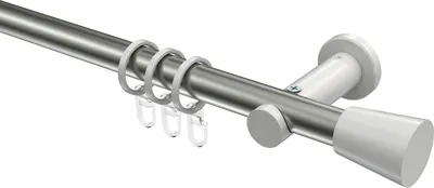 Produktbild von Interdeco Gardinenstange / Vorhangstange Edelstahl-Optik / Weiß, Typ Platon Sitra (Konus), 20 mm Ø 1-läufig, 240 cm