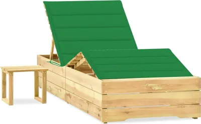Produktbild von Garten-Sonnenliege mit Tisch und Auflage Kiefer Imprägniert