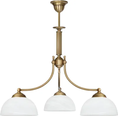 Produktbild von Kronleuchter Messing Goldpatina Alabaster-Glasschirm weiß matt Ø61x62cm 3xE27 180W Esszimmer Wohnzimmer klassisch elegant höhenverstellbar Decke