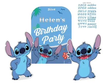 Produktbild von "Stitch & Angel" Partydeko Artikel Variante: 1 Tischaufsteller mit 2 Figuren & Aufkleber-Set