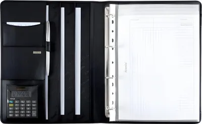 Produktbild von Ringbuchmappe Cremona II, DIN A4, Nappaleder, schwarz, Taschenrechner