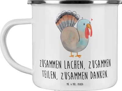 Produktbild von Mr. & Mrs. Panda becher emaille Erntedankfest Freude - Weiß - Geschenk, Familie, Haferl, Thanksgiving Geschenke, unvergessliche Momente, Familienfeste, Erntefest, Herbst
