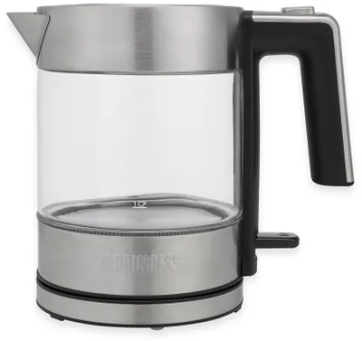 Produktbild von Princess 01.236040.01.001 Gläserner Wasserkocher Brighton, 1 l, 2200 W, Schwarz, Edelstahl, Transparent, Glas, Edelstahl, Wasserstandsanzeige, Überhitzungsschutz