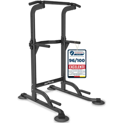 Imagen del producto de DH FitLife Power Tower Multifunción 150 kg, Estación de Dominadas y Fondos Independiente, Barras Paralelas para Entrenamiento en Casa