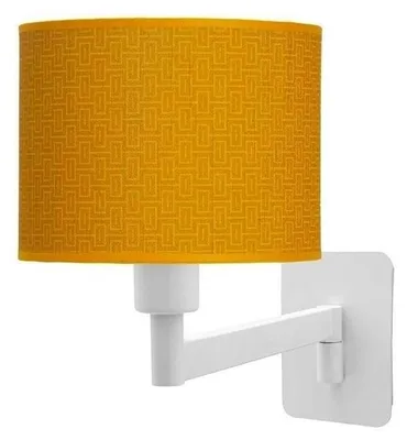 Productafbeelding van Moderne, verstelbare wandlamp in wit en geel, met 1x E14 fitting, afmetingen 26 x 17 x 28 cm.