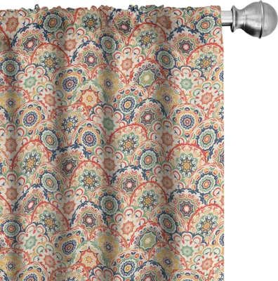 Produktbild von ABAKUHAUS Geometrisch Vorhänge, Gardinen, Orientalische Blumendarstellung im altmodischen traditionellen Art-strukturierten Handwerks-Motiv, 2 Stück 75 x 225 cm, Mehrfarbig
