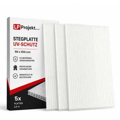 Produktbild von LP Projekt Doppelwandplatten 98x250 cm – Schlagfeste Hohlkammerplatten für Gewächshäuser | UV- & witterungsbeständige Mehrwand Dachpaneele (5er-set)