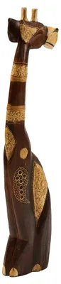 Produktbild von Sitzende Giraffe 60cm Holzfigur verziert Albesia Holz handgeschnitzt und -bemalt