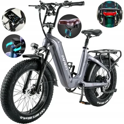 Zdjęcie produktu dla Rower elektryczny 20 cali Fat Tire Włókno węglowe 22.5AH Wyświetlacz LCD Shimano 7S 150 kg Szary