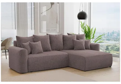 Produktbild von MEBLINI Schlafcouch mit Bettkasten - 260x160x78cm - Braun Cordstoff - BALI - Kleines Ecksofa mit Schlaffunktion - Sofa mit Relaxfunktion und Kissen - Kleine Couch L-Form - Eckcouch