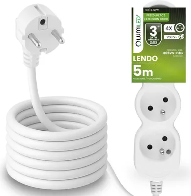 Produktbild von LUMILED Steckdosenleiste 4-Fach Steckdose Typ E, 5m Kabel H05VV-F3G, Weiß, Mehrfachsteckdose E Stecker 10A 2300W 250V IP20 Halterung zum Aufhängen