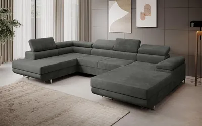 Produktbild von Ecksofa MARGO U- Form, moderne Couch mit Schlaffunktion, verstellbare Kopfstützen, zwei Bettkästen, große Polstercouch – Monolith 92
