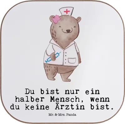Produktbild von Mr. & Mrs. Panda Tassenuntersetzer Ärztin Herz - Weiß - Geschenk, Untersetzer für Gläser, Getränkeuntersetzer, Tischuntersetzer, Coaster, Krankenhaus, Arztpraxis, Spruch