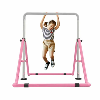 Obrázek produktu pro Růžová dětská gymnastika Gymnastická tyč Výškově nastavitelné horizontální tyče Gymnastická tyč Tréninkové zařízení Horizontální tyč Venkovní fitness