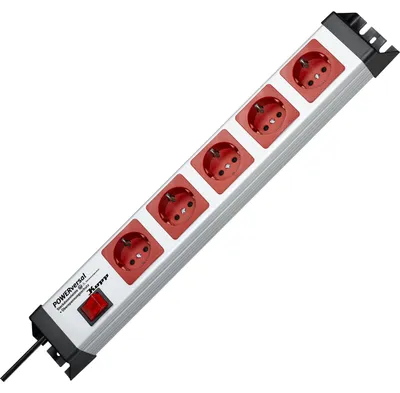 Produktbild von Kopp POWERversal, Grau, Rot, 5 AC-Ausgänge, 16 A, Überspannung, 250 V, 482,6 mm