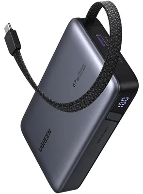 Obrázek produktu pro Powerbank 20000 mAh Ugreen Pb550, 67 W, USB + USB-C, integrovaný kabel (šedá)