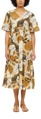 Produktbild von s.Oliver Damen Midikleid – Regular Fit, Baumwolle, V-Ausschnitt, All-Over-Print,