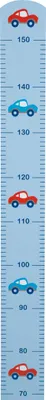 Produktbild von roba Messlatte 'Rennfahrer' mit Auto Motiv, Skala bis 150 cm für Kinder, Holz, blau lackiert