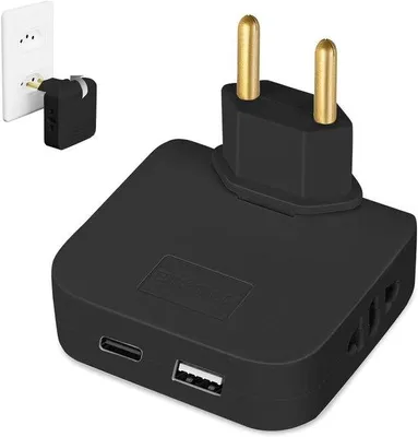Produktbild von EU-Adapter mit 1 USB- und 1 Type-C-Anschluss - Mehrfachsteckdose - USA- und Deutschlandstecker - US-Konverter