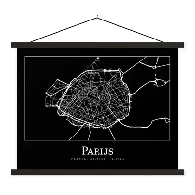 Produktbild von MuchoWow® Textilposter Paris - Karte - Stadtplan 150x113 cm mit holzfarbenen Rahmen - Poster