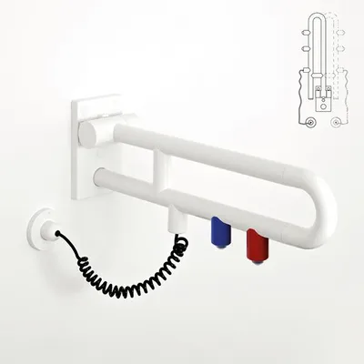 Imagen del producto de pba 01: Manija abatible giratoria, con botón pulsador, de 700 mm, fabricada en nylon