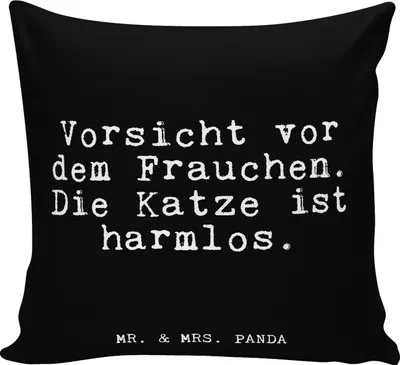 Produktbild von Mr. & Mrs. Panda Kissen 40x40 Vorsicht vor dem Frauchen.... - Schwarz - Geschenk, Katze, Lounge, witzig, lustig, Polster, Lustige Sprüche, Herrchen, 40 x 40, Sofa