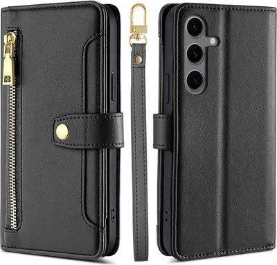 Produktbild von Handykette für Samsung Galaxy S24 FE Hülle mit Band Handyhülle Kartenfächer Kunstleder Umhängetasche in Schwarz
