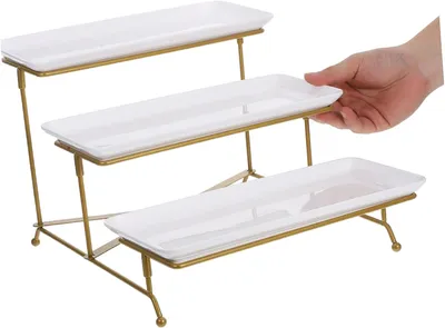 Produktbild von Weißes Serviertablett und platzsparendes Dessertregal für Kuchen, Leckereien und Snacks, geeignet für Partys, Hochzeiten, Buffets und Speiseplatten