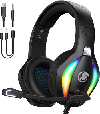 Produktbild von Gaming Headset für PS4,PS5,PC,Xbox,Nintendo Switch, mit Kabel und RGB Licht, Stereo Surround Kopfhörer mit Mikrofon, Noise Cancelling Gamer Headphones