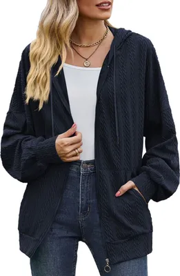 Produktbild von ASKSA Damen Kapuzenjacke Sweatshirt mit Reissverschlus Einfarbig Zip Hoodie Oversize Sweatjacke, Dunkelblau, XXL