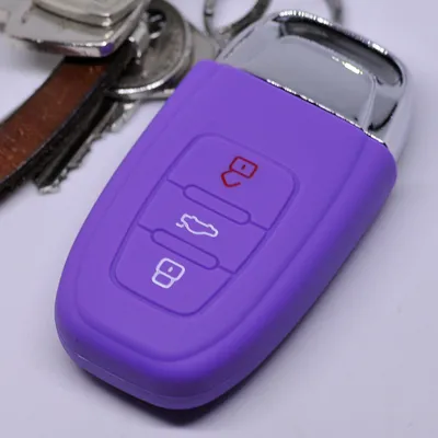 Produktbild von Auto Schlüssel Hülle Silikon Schutz Cover Lila kompatibel mit Audi A5 S5 A4 S4 Q3 Q5 A6 S6 R8 TT 3 Tasten KEYLESS SMARTKEY