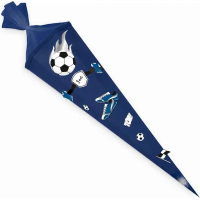 Produktbild von itenga DEKO-SET FUSSBALL blau weiß mit Bastel SCHULTÜTE 85 cm sechseckig blau