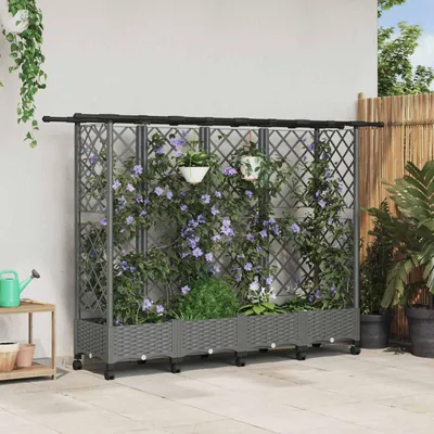 Obrázek produktu pro Maison Exclusive – Vyvýšený záhon s opěrnou mřížkou a střechou, světle šedá barva, rozměry 202,5 x 40 x 127 cm
