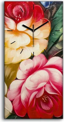 Produktbild von Wanduhr Bürouhr Leinwand Bild Geräuschlos 30x60 Abstrakte Kunst Blumen - schwarze Hände