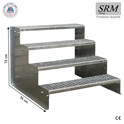 Produktbild von 4 Stufen Standtreppe Modell 2 verzinkt, Breite 130 cm, Höhe 72 cm, ohne Geländer