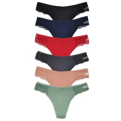 Produktbild von Stringtanga Damen Strings Spitze Baumwolle Set 6 Stück Tangas Slips mehrfarbig S (34/36)