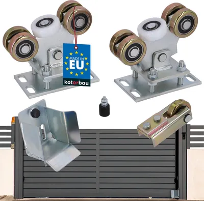 Produktbild von KOTARBAU® Laufrolle für Schiebetor Set 5-Rollen Profil 80x80 mm Torrollen verzinkter Stahl Laufrollen für Eingangstore Schiebetore Komplettset Schiebetür Schiene Laufschiene mit Rollen Bodenführung