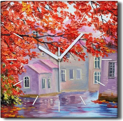 Produktbild von Coloray Hodiny Unikátní 30x30 cm  Tiché hodiny Pro obývací pokoj a kuchyň Nástěnné hodiny Plátno Černé ručičky hodin - Malby stromové domy
