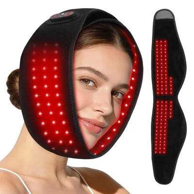 Produktbild von Massagegerät gesicht für Gesicht und Nacken, 100 LEDs 660 nm, Elektrisches Wärmeband mit 5000 mAh Akku, 3 Wärmestufen, Timer, Kabellos