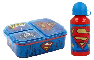 Produktbild von DC Comics Superman 2 teiliges Lunch Set 3 Kammern Brotdose Alu-Trinkflasche