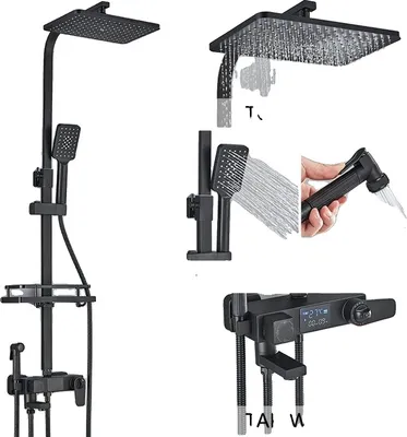 Obrázek produktu pro Koupelnová sprchová baterie, moderní černý povrch, mosazná konstrukce, černá Therm A
