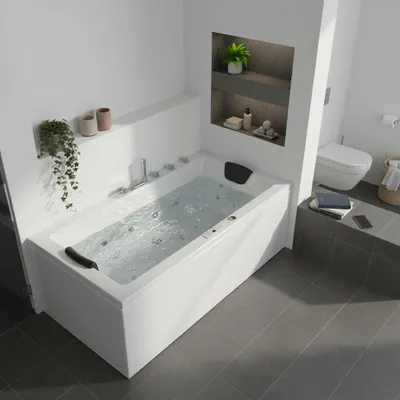 Produktbild von Caribia LUXUS Whirlpool Badewanne X-Tube Deluxe / 200x100 - 24 Massagedüsen, 10x mini LED, Heizung, Ozon, Wasserfall, Viega Bodenansaugung, Bluetooth & Radio und Touchpanel