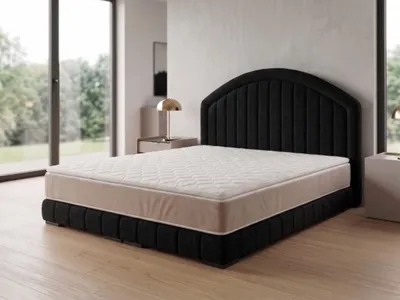 Produktbild von Polsterbett  LEON 2 mit Kopfteil, modernes gepolstertes Bett in 90 x 200 cm Farbe: Schwarz